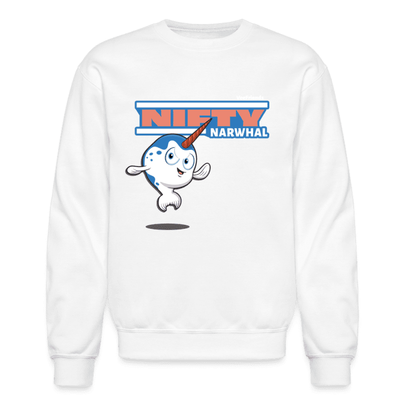 Nifty Narwhal Character Comfort Adult Crewneck Sweatshirt - white