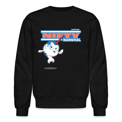 Nifty Narwhal Character Comfort Adult Crewneck Sweatshirt - black