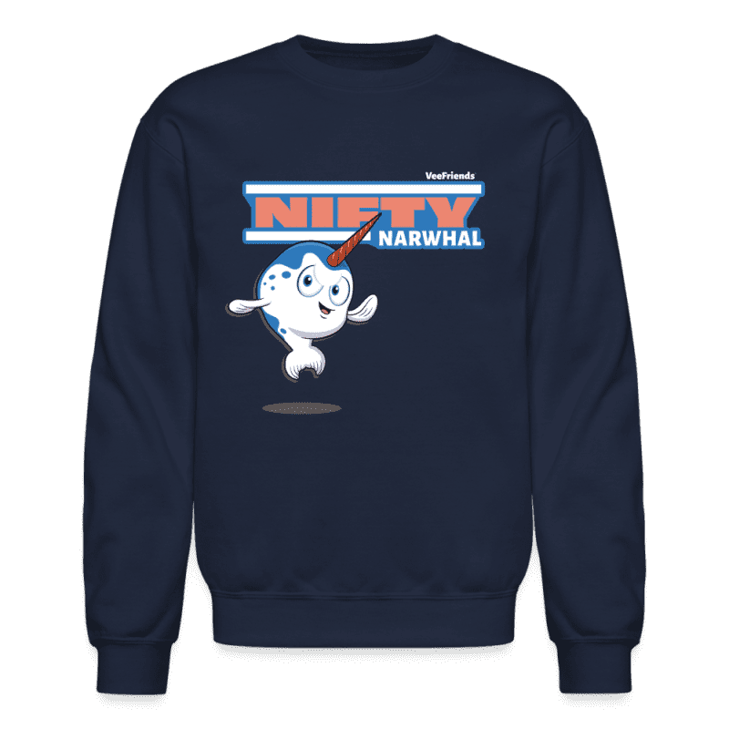 Nifty Narwhal Character Comfort Adult Crewneck Sweatshirt - navy