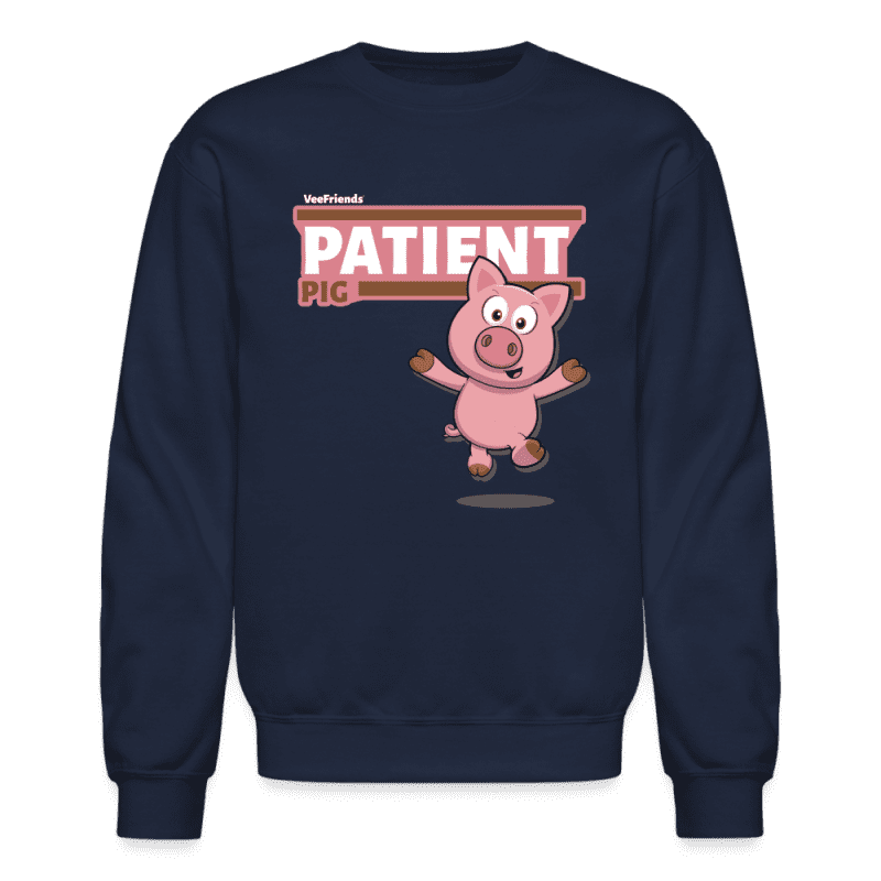 Patient Pig Character Comfort Adult Crewneck Sweatshirt - navy