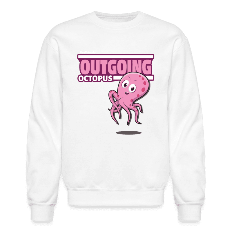 Outgoing Octopus Character Comfort Adult Crewneck Sweatshirt - white