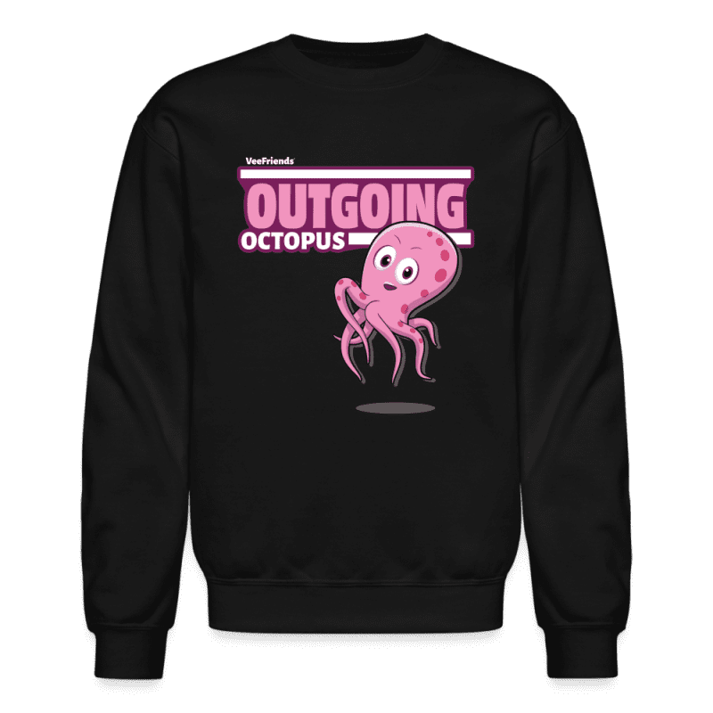 Outgoing Octopus Character Comfort Adult Crewneck Sweatshirt - black