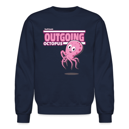 Outgoing Octopus Character Comfort Adult Crewneck Sweatshirt - navy