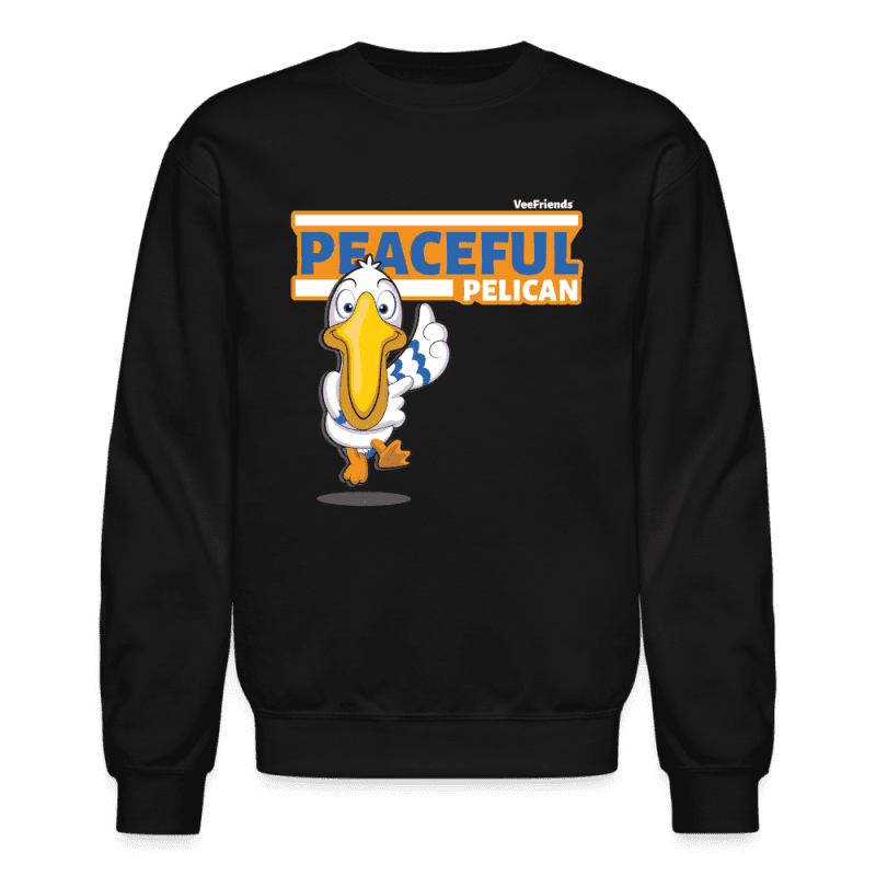 Peaceful Pelican Character Comfort Adult Crewneck Sweatshirt - black