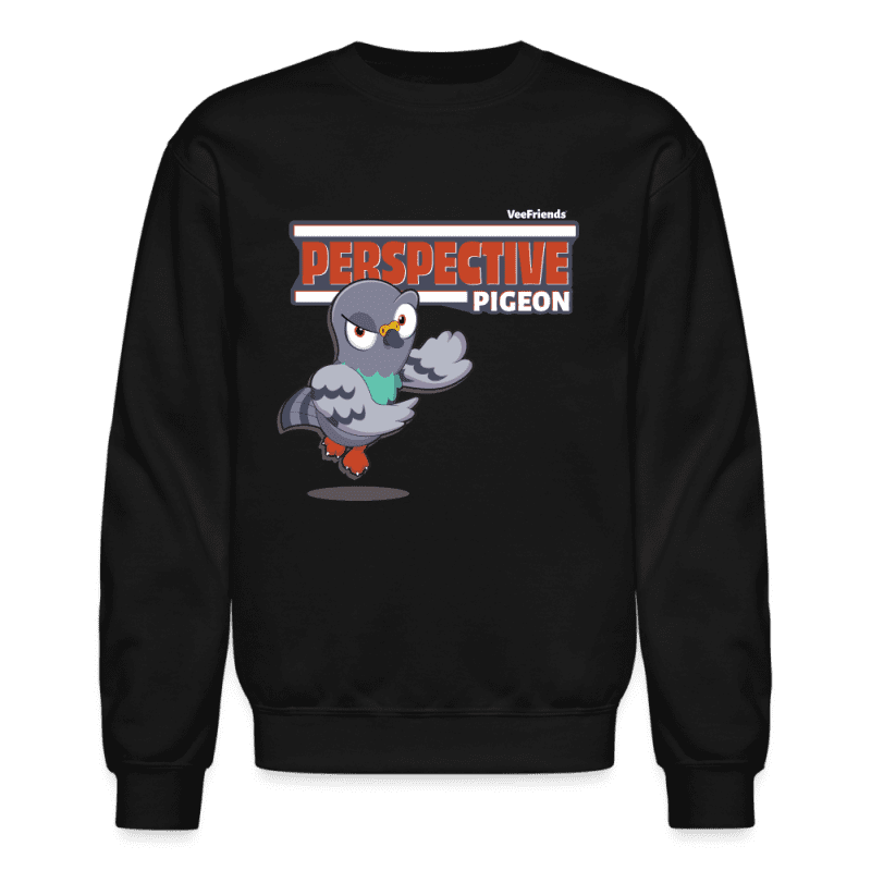 Perspective Pigeon Character Comfort Adult Crewneck Sweatshirt - black