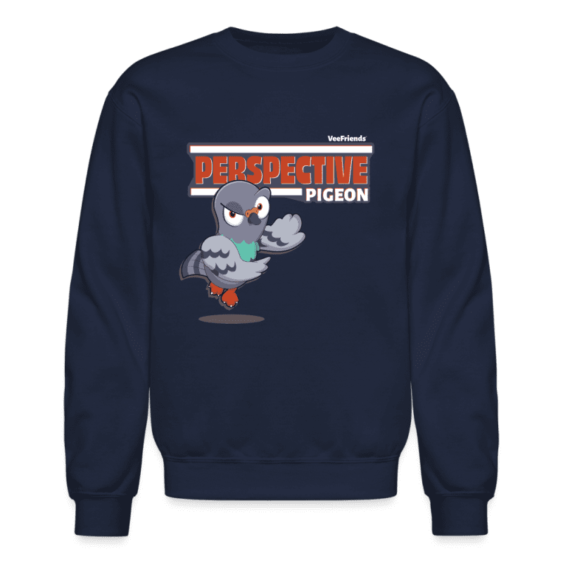 Perspective Pigeon Character Comfort Adult Crewneck Sweatshirt - navy