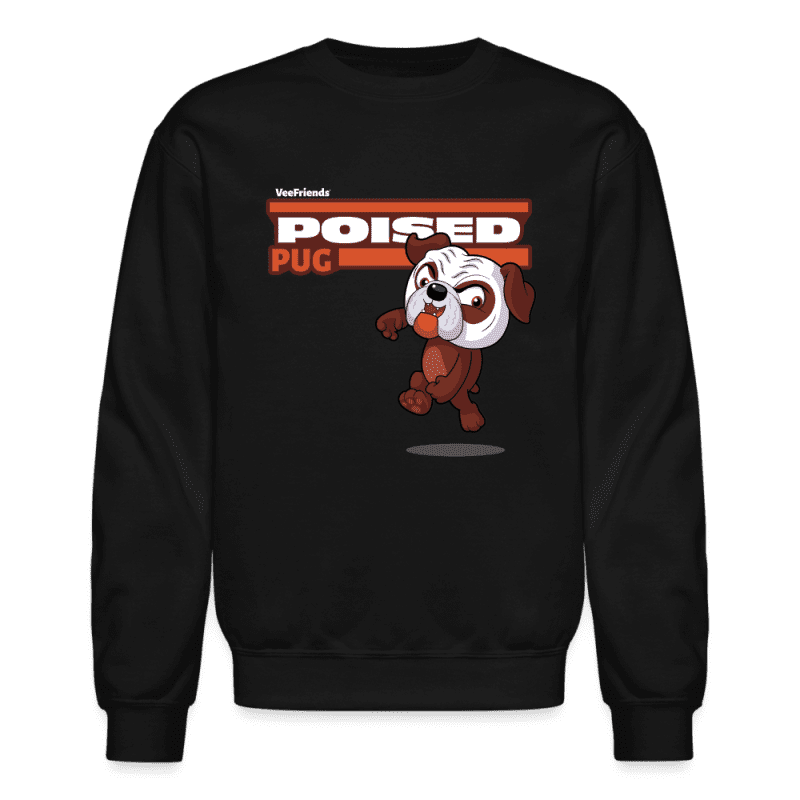 Poised Pug Character Comfort Adult Crewneck Sweatshirt - black