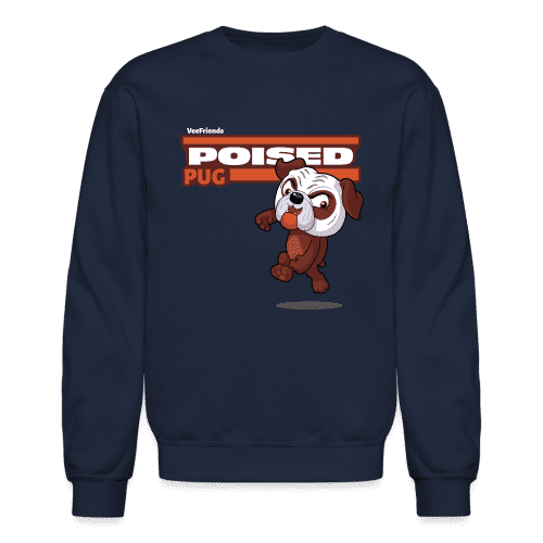 Poised Pug Character Comfort Adult Crewneck Sweatshirt - navy