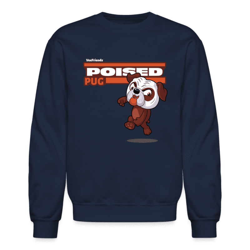 Poised Pug Character Comfort Adult Crewneck Sweatshirt - navy