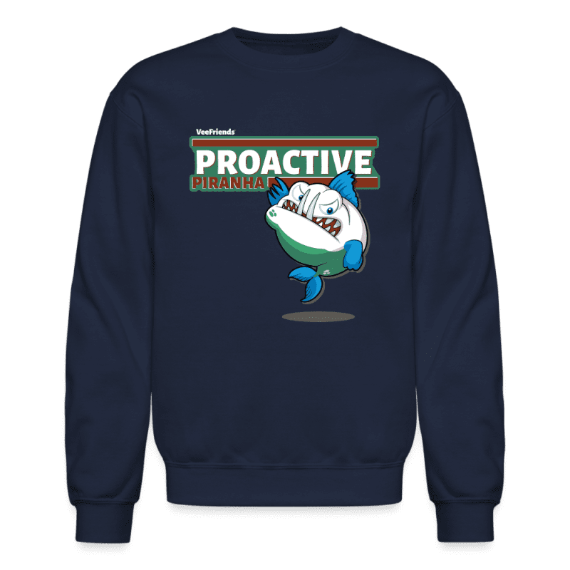 Proactive Piranha Character Comfort Adult Crewneck Sweatshirt - navy