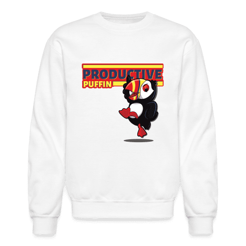 Productive Puffin Character Comfort Adult Crewneck Sweatshirt - white