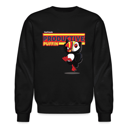 Productive Puffin Character Comfort Adult Crewneck Sweatshirt - black