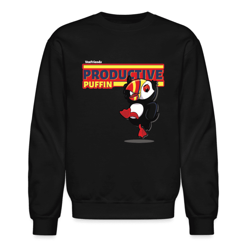 Productive Puffin Character Comfort Adult Crewneck Sweatshirt - black