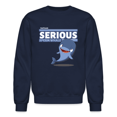 Serious Sperm Whale Character Comfort Adult Crewneck Sweatshirt - navy