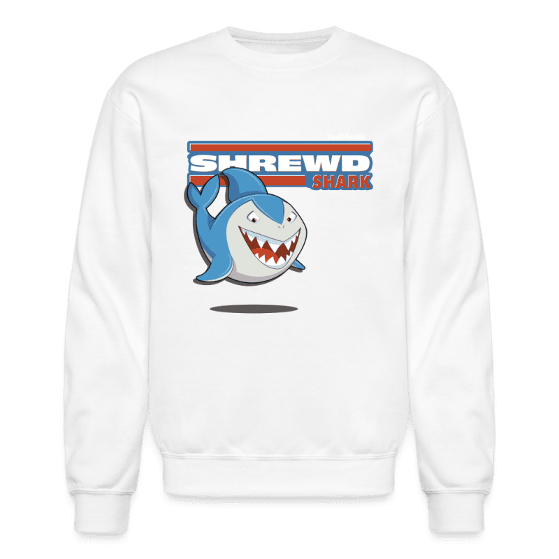 Shrewd Shark Character Comfort Adult Crewneck Sweatshirt - white