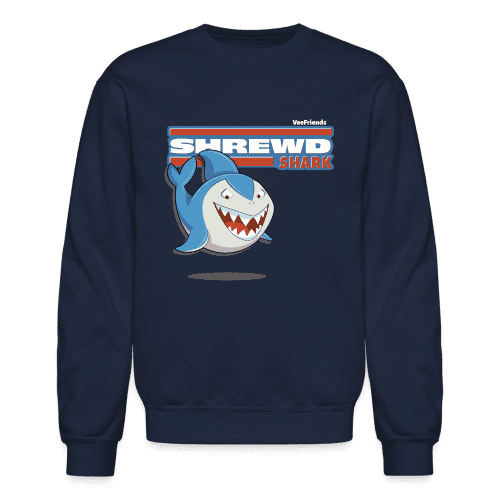 Shrewd Shark Character Comfort Adult Crewneck Sweatshirt - navy