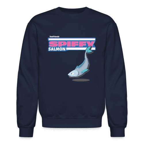 Spiffy Salmon Character Comfort Adult Crewneck Sweatshirt - navy