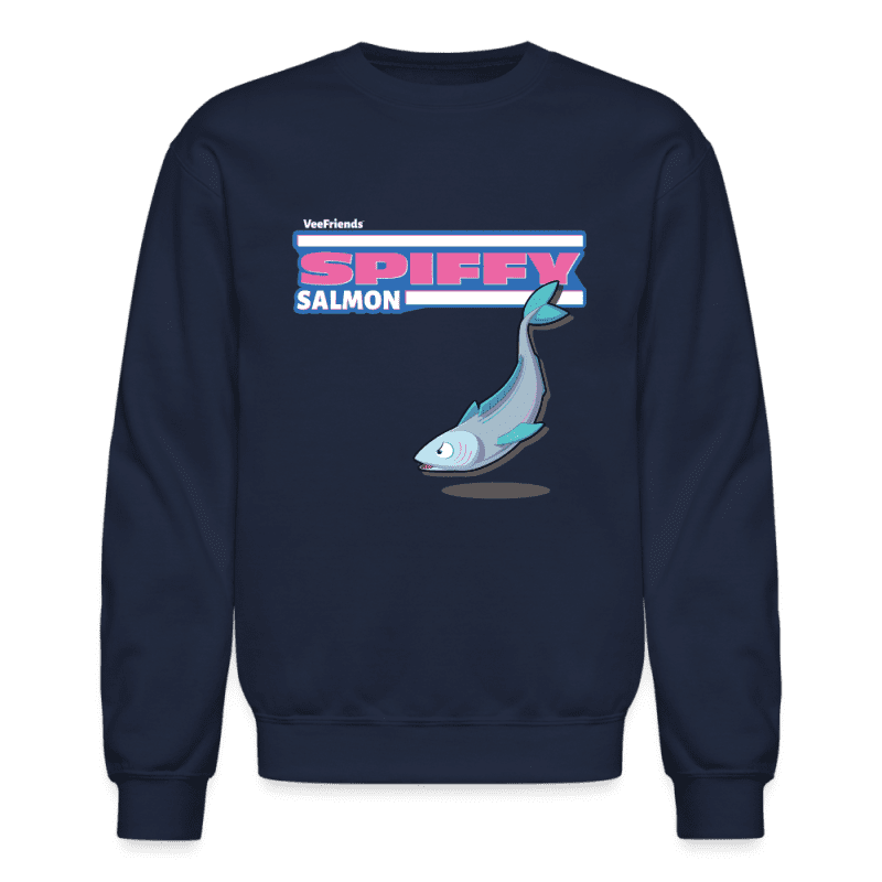 Spiffy Salmon Character Comfort Adult Crewneck Sweatshirt - navy