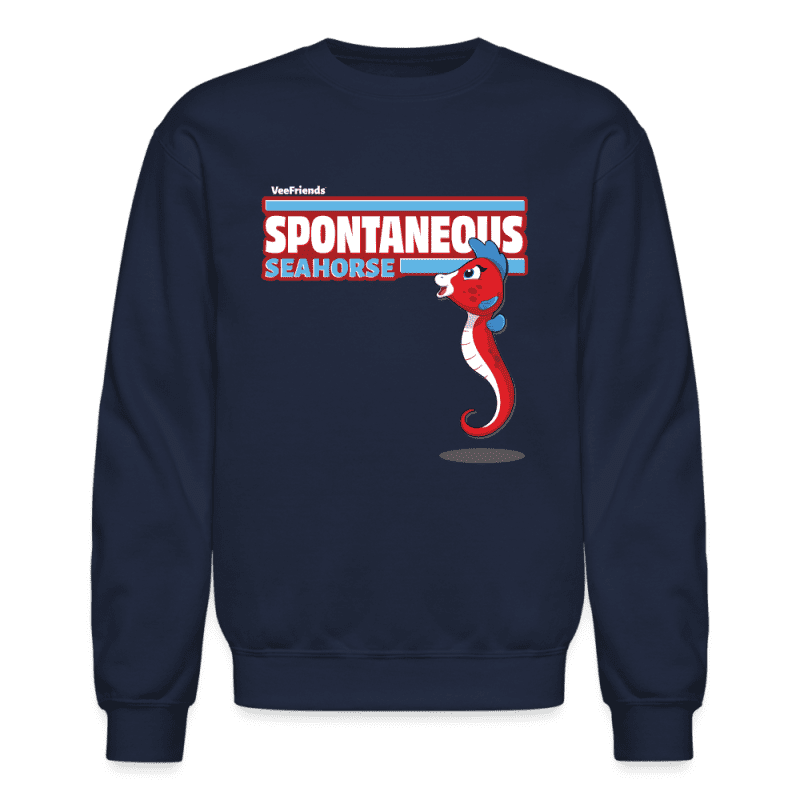 Spontaneous Seahorse Character Comfort Adult Crewneck Sweatshirt - navy