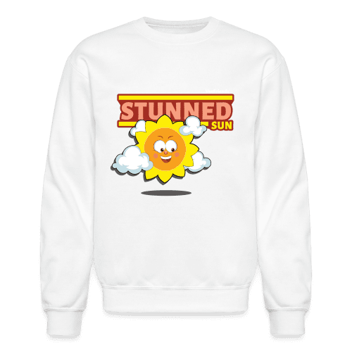 Stunned Sun Character Comfort Adult Crewneck Sweatshirt - white