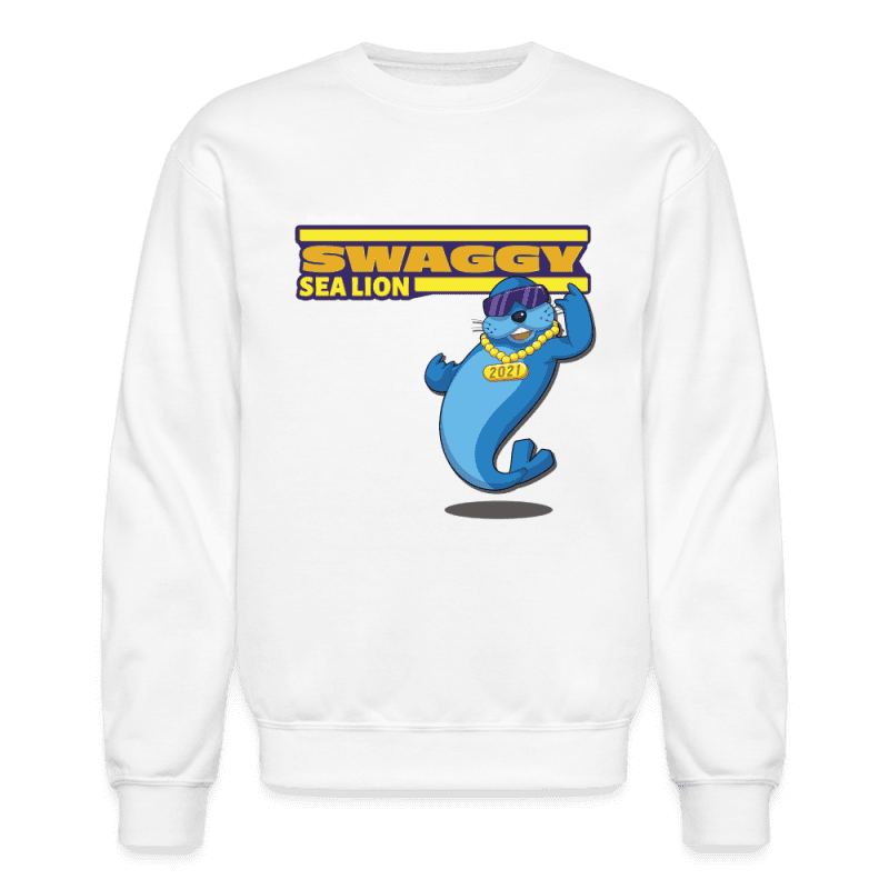 Swaggy Sea Lion Character Comfort Adult Crewneck Sweatshirt - white