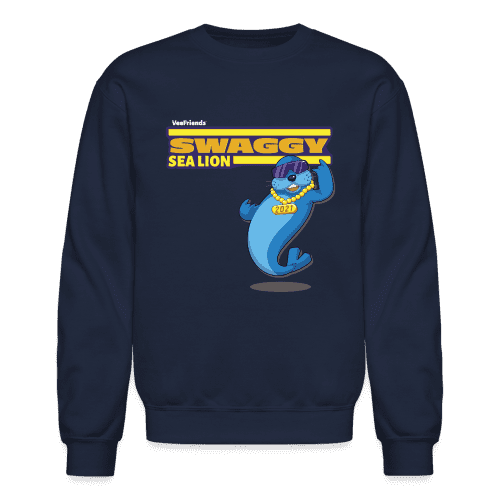 Swaggy Sea Lion Character Comfort Adult Crewneck Sweatshirt - navy