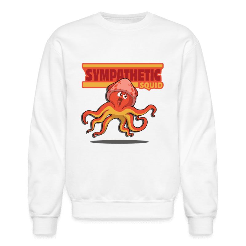 Sympathetic Squid Character Comfort Adult Crewneck Sweatshirt - white