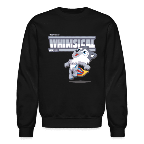 Whimsical Wolf Character Comfort Adult Crewneck Sweatshirt - black