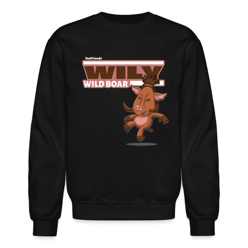 Wily Wild Boar Character Comfort Adult Crewneck Sweatshirt - black