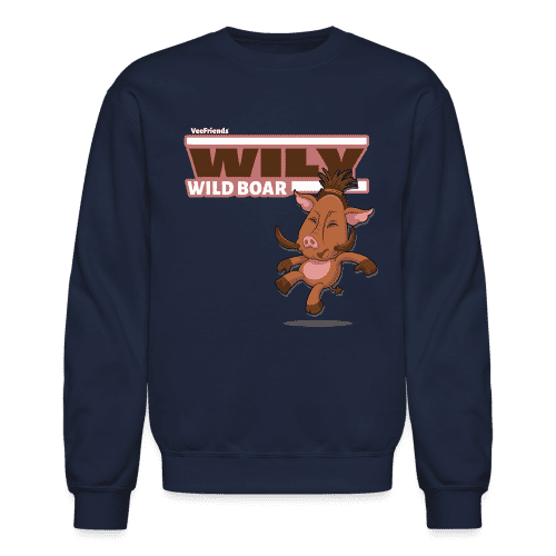 Wily Wild Boar Character Comfort Adult Crewneck Sweatshirt - navy