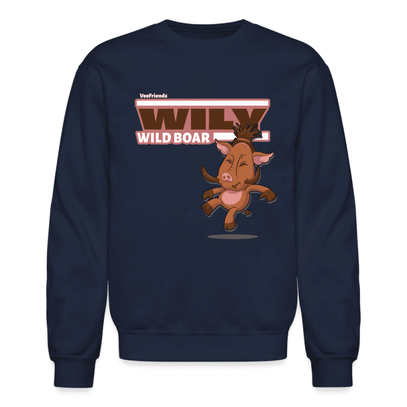 Wily Wild Boar Character Comfort Adult Crewneck Sweatshirt - navy