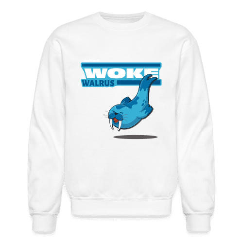 Woke Walrus Character Comfort Adult Crewneck Sweatshirt - white