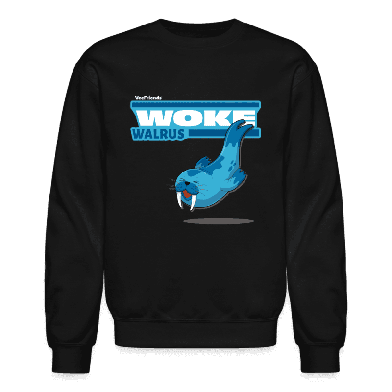 Woke Walrus Character Comfort Adult Crewneck Sweatshirt - black