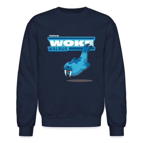 Woke Walrus Character Comfort Adult Crewneck Sweatshirt - navy